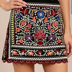 Don't Stop the Party Black Embroidered Mini Skirt
